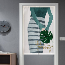 Nordic fabric door curtain Bedroom kitchen living room partition curtain Feng shui curtain Bathroom half curtain custom decoration hanging curtain