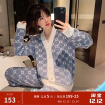 Round small fragrant wind cardigan long sleeve soft Korean pajamas women autumn and winter thick imitation mink home suit