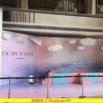 Decorative mall window white cloud hanging decoration project leisure room exhibition hall winter background display stage activity autumn