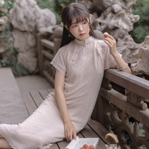 Sichuan Dei Time: Small Lychee Original Design Summer Thin style short sleeve qipao dress with dress open and fork overdraft hood dress