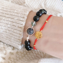 Xifu word New Year red rope bracelet female titanium steel Fu to necklace Chinese style court simplicity does not fade