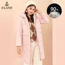 ELAND clothes love winter sweet hooded stand collar down jacket womens long bread clothes casual fashion