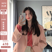 Korean version of pink blazer Womens Small man 2021 New French niche loose casual wind small suit women Autumn