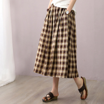 Han Soyi Retro Art Summer New Plaid Half Body Skirt Woman A High Waist Mid-Length Long Dress Plexigo Skirt