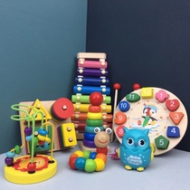 Baby Boy Puzzle Wood Toy String Beads Rainbow Stack Lewood wooden clock Muqin Cowl Childrens Toys