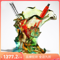 Glass lotus crystal pen holder office desktop decoration for female teacher gift high-end creative craft gift