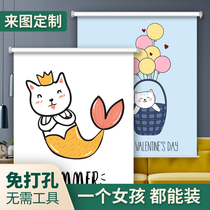 Fu Tiffin cartoon roller curtain curtain-free installation sunshade roll-pull kitchen bathroom toilet lifting curtain F16