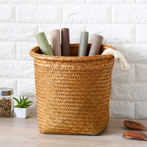 KENS round woven flower pot cover garbage basket storage bucket storage basket gardening flower basket without cover straw trash can