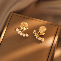 Golden Little Heart Pearl Earrings Womens French Retro Hong Kong Style Light Luxury Temperament Earrings Mosquito Incense Plate No Pierced Ear Clips