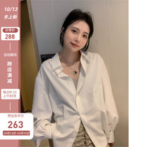 Autumn long-sleeved white shirt female design sense niche 2021 New Korean version loose outer profile shirt Women