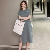 South Korea's new pure cotton medium-long dress in the summer of 2022 is loose and thin and it crosses the knee short-sleeved t-shirt skirt