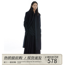 VAPOURBLUE original innovative Chinese style woolen woolen coat winter mens and womens black mid-length woolen coat