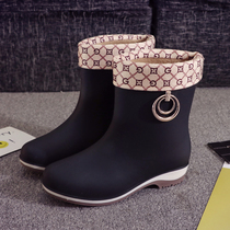 Car Wash Non-slip Rain Boots Rain Shoes Warm Korea Version Working Kitchen Water Boots Students Mid-Low Bunch Suede Water Shoes Women Autumn Winter