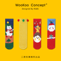 WooKoo cute Christmas stockings women coral velvet male couple autumn winter japanese floor socks Christmas gift gift box