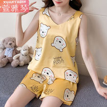 Pajamas female summer ice silk vest sleeveless suit Korean version of simulation silk student cartoon womens thin home clothes