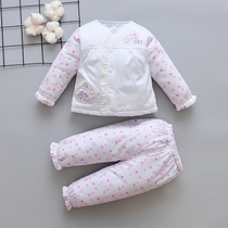 Baby autumn and winter cotton suit thin 2021 New 3-6-9 months 1 year old female baby warm cotton suit two-piece set