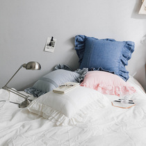Nordic pure cotton washed cotton ruffle plain cushion Korean wooden ear simple solid color pillow simple modern