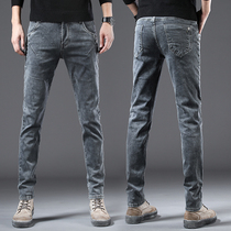 Grey plus suede jeans Mens boomers Body Small Feet Pants Autumn winter Korean version Trend 100 Lapped Thicken Casual Pants