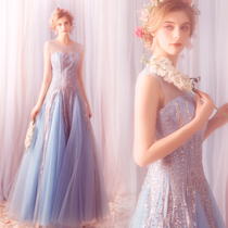 Angel wedding dress blue fishtail birthday banquet annual meeting show stage performance wedding dress 676Q