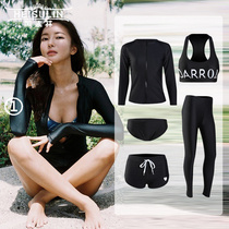 Black sexy long sleeve diving suit womens pullover zipper color-fixing letter slim quick-drying hot spring swimsuit five-piece set