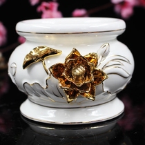 Ceramic incense stove sketch Gold relief lotus incense stove inserted incense stove Guanyin Lotus Lotus Stove Buddha Hall Supplies Lotus Stove