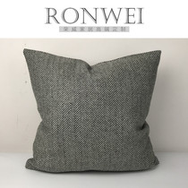 Model room sofa red brown pillow Dark gray herringbone pattern dark grain cotton and linen pillow Office bag