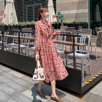 Light and luxurious name Yuanyuan Snowspun Cotton Dress 2020 Autumn section Long sleeves Closets Waist Display Slim temperament Long dress Ins wind