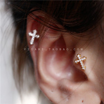 Baroque cross earrings Korean temperament cute mini ear bone nail small ear ear jewelry female cartilage earrings