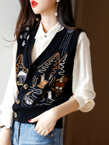 LOSTSOULS socialite wind heavy industry abstract embroidery aged vest waistcoat fashion versatile V-neck knitted sleeveless jacket women