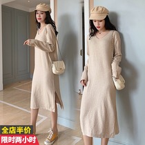New Autumn Bottling Gestation Womens Clothing Autumn Winter Spicy Mothers Knit Sweaters Loose in the middle of a dress Not to be in a fashion one-piece dress