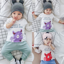 Baby long sleeve coat spring and autumn female Korean version of the dress childrens base shirt male 1 year old newborn baby T-shirt autumn clothes
