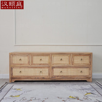 New Chinese-style TV cabinet Old elm mat bucket cabinet Bedroom simple custom camphor wood locker full solid wood floor cabinet