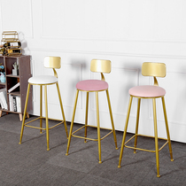 Bar chair wrought iron creative dining chair Nordic simple golden bar stool cafe backrest high chair