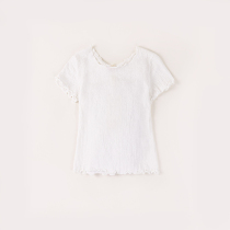 Shark child clothing girl short sleeve round collar T-shirt female great boy pure colour bubble yarn lace blouses