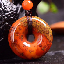 Sanyuan Zhanbao Warring States Red Pingan buckle pendant Xuanhua Agate flower bagel mens necklace womens jewelry ZP129