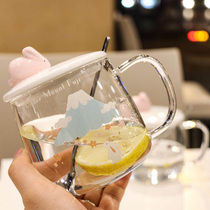 Ceramic cover glass with High Borosilicate heat-resistant drinking cup spoon oats breakfast cup milk cute water Cup