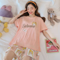 Pajamas womens summer thin loose short sleeves Korean cute sweet student Net red home clothes two-piece set can be worn outside