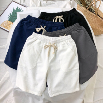 ins thin casual loose shorts mens summer solid color beach sports pants fat workwear 5-point pants tide