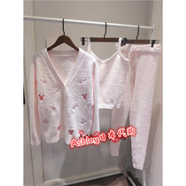 Japan soft honey autumn and winter soft cotton cute cartoon embroidery Mickey head home clothing pajamas set