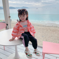 Female baby coat casual striped hooded zipper small children spring sports sweater autumn new long sleeve top