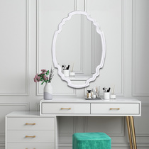 Simple European style round mirror living room wooden art wall mirror porch mirror sofa corridor wall decoration American