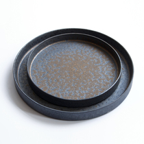 The owner recommends original retro Handmade coarse pottery gilt glaze dry bubble tea tray promotional ceramic tray snack plate