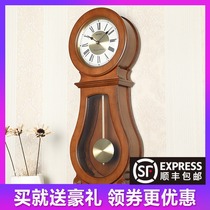 Seiko clock living room wall clock modern Chinese style solid wood clock creative simple clock clock QXH071