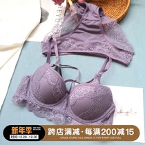 Xiaofen European and American wind thin thick bra set sexy small chest gathering underwear women thick cup small chest lace summer