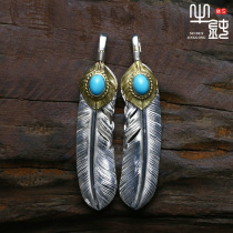 Bull blunt precision Takaqiao Gold 18K gold pine feather pendant pure silver American turquoise rebranded hand accessories