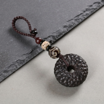 Sandalwood safety buckle personality creative car keychain pendant men and women simple couple evil evil key chain