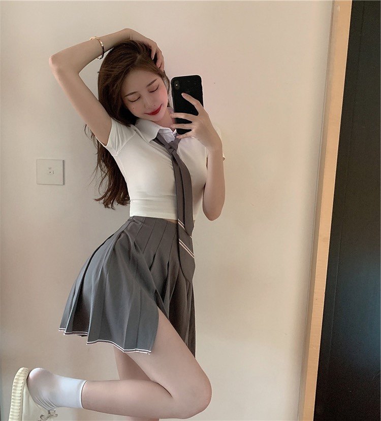2021新款学院气质学生套装辣妹风jk制服百褶裙性感显瘦两件套女夏