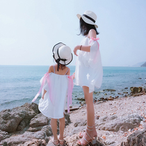 Parent-child dress 2021 summer new trendy mother womens style Princess beach dress chiffon suspenders shoulder dress