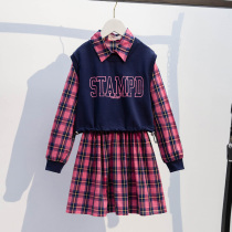 Girls' dress 2022 new spring autumn large children's Korean style suit foreign style college style long sleeve plaid dress