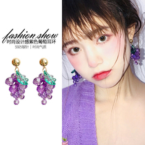 Purple grape ear clip 2021 New tidal girl earless oil painting Summer Sweet Cool earrings spiral earrings